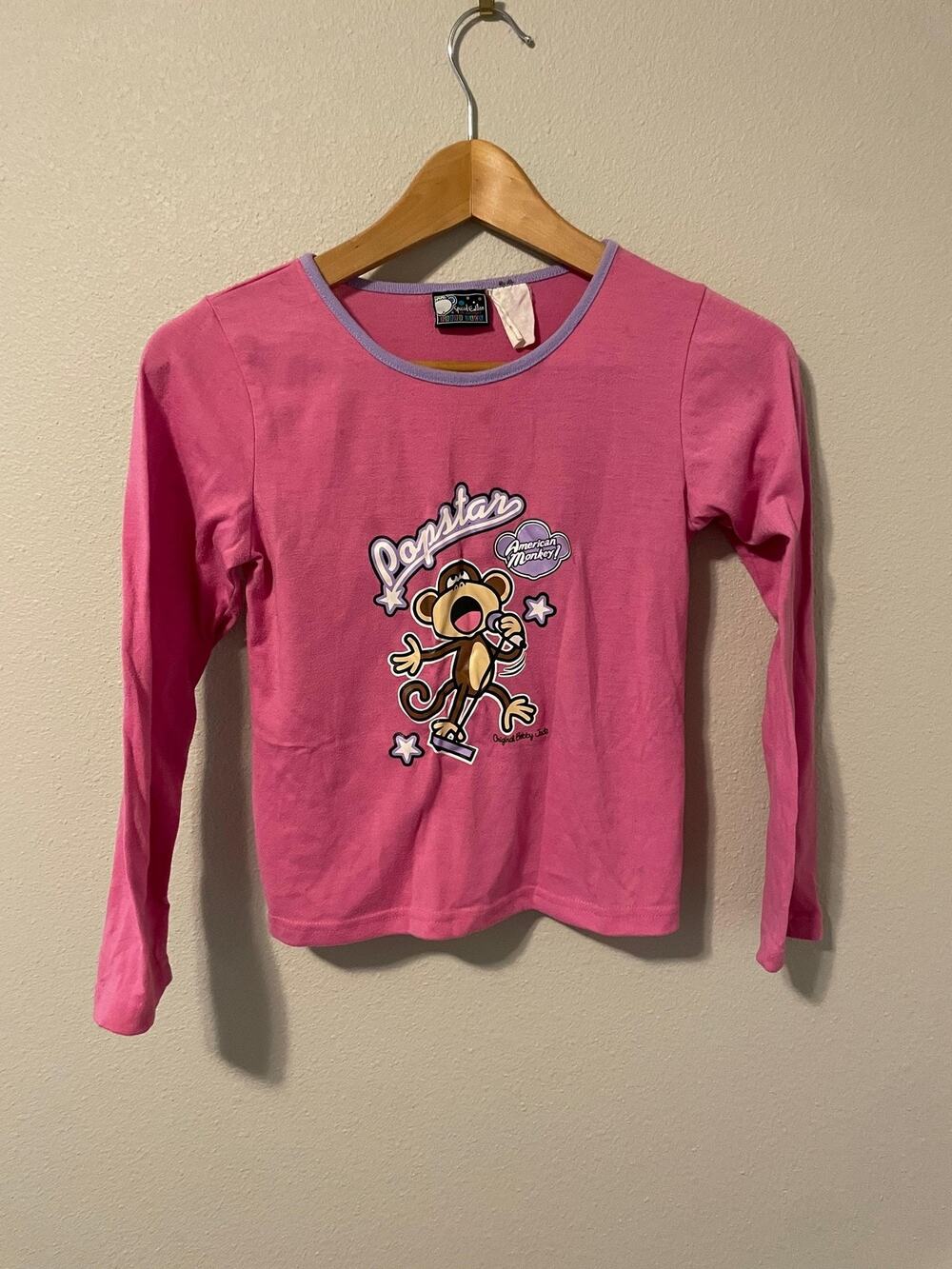 Bobby Jack Shirt Girls 7/8 Pink Long Sleeve Graphic Popstar American Monkey Y2K